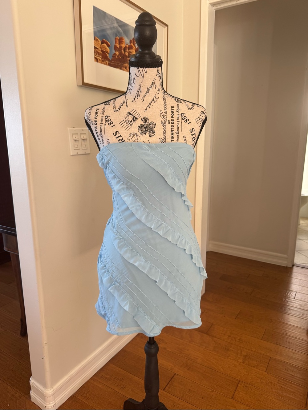 Princess Polly Sky Blue Strapless Ruffle Mini Dress